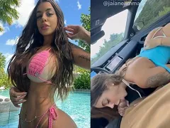 Jaiane Limma mamando cantor em carro de luxo