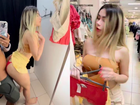 Casal de enflucer transando dentro de provador de loja