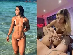 Influencer fitnes fazendo menage caseiro com marido e amiga loirinha gostosa
