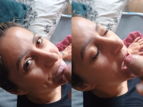 Loirinha gaúcha levando gozada na boca tomando e brincando com a porra