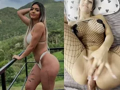 Famosa loirinha do job gaucha usando lingerie de renda e dando um show de sexo anal caseiro